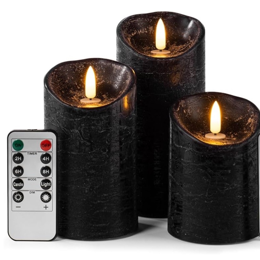 SET/3 Flameless Flickering Black Candles Remote:Halloween, Goth, Romance, Spooky - Picture 4 of 12